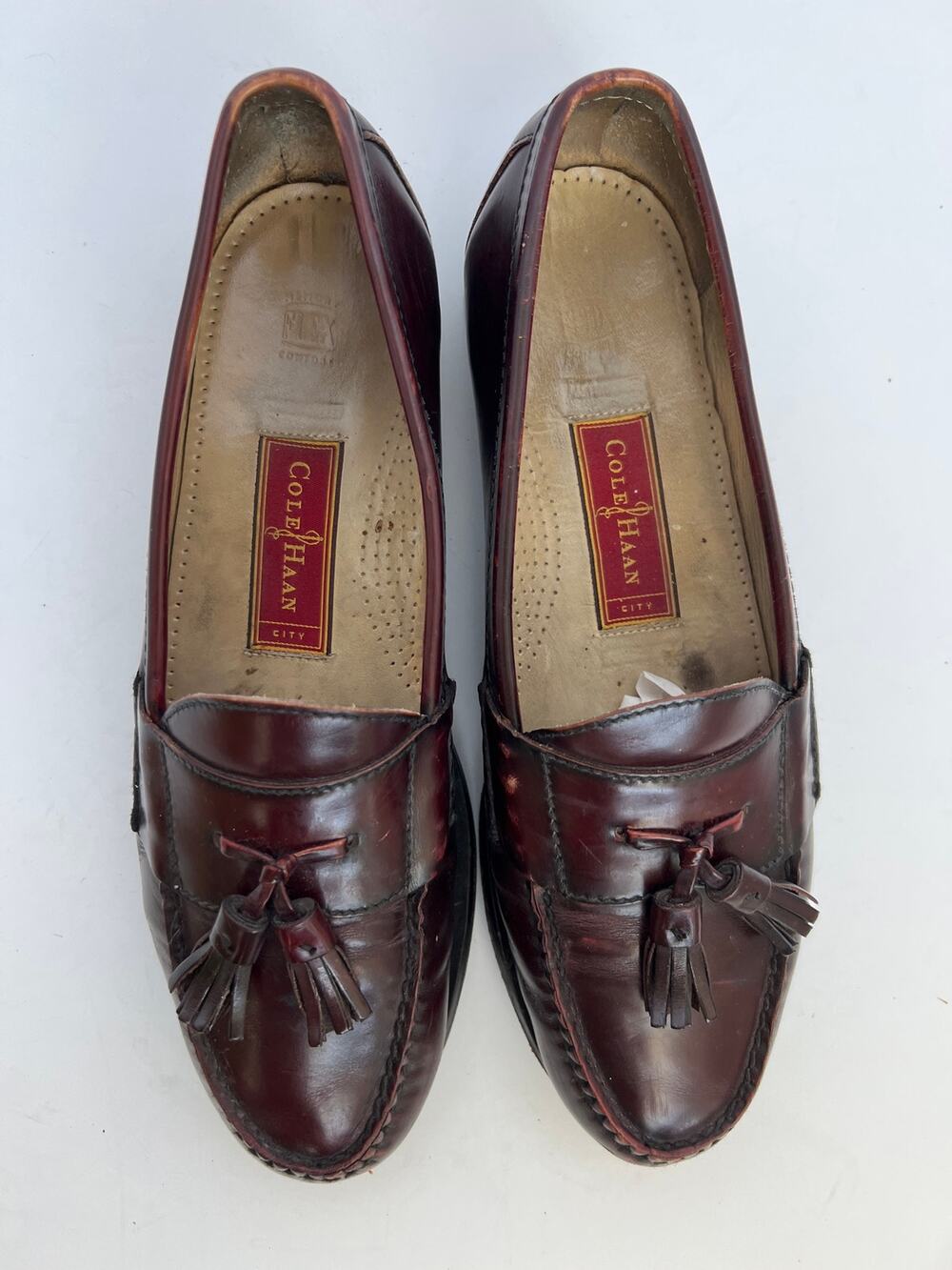 Cole Haan City Pinch Tassel Mens Size 9.5 Burgundy Leather Dress Loafers 3507